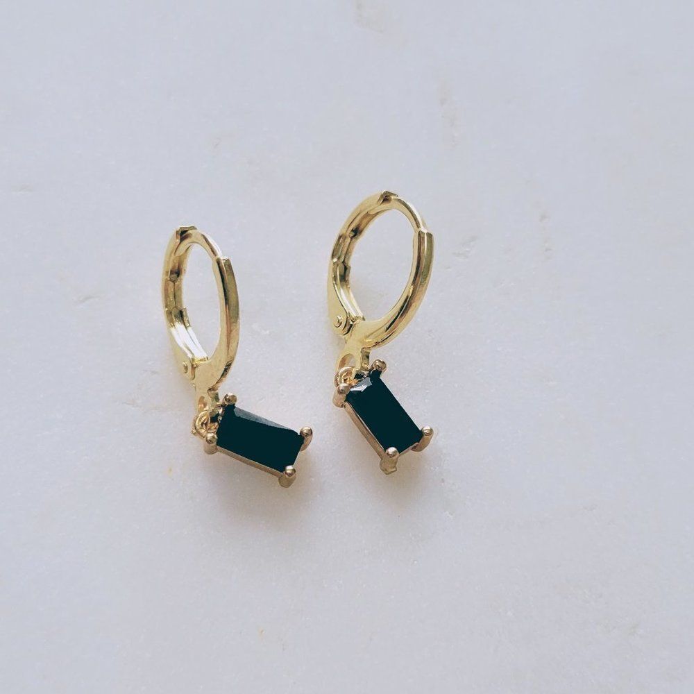 5/$25 Gold Tone Black Rhinestone Huggies